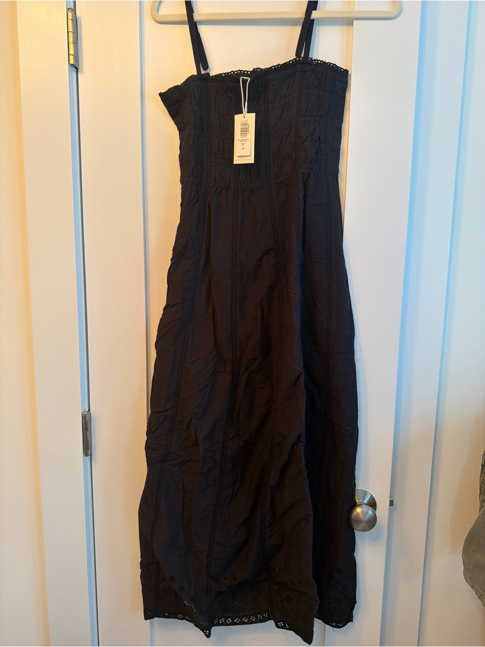 Z Supply Black Strapless Eyelet Hem Midi Dress